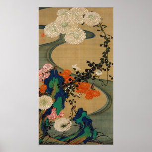29. 菊花流水図, 若冲 Chrysanthemum & Stream, Jakuchū Poster