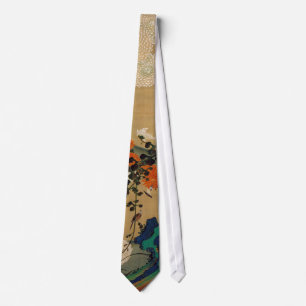 29. 菊花流水図, 若冲 Chrysanthemum & Stream, Jakuchū Tie