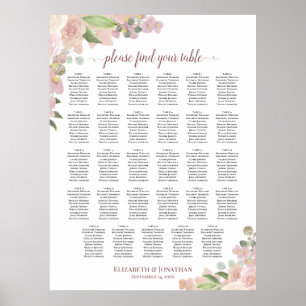 29 Table Elegant Pink Floral Wedding Seating Chart