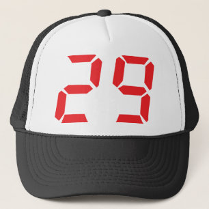 29 twenty-nine red alarm clock digital number trucker hat