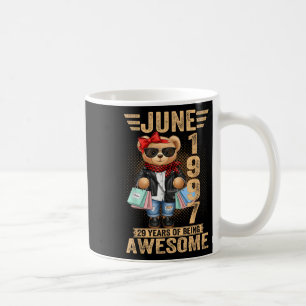 29 year old june 1997 teddy bear 29th birthday coffee mug