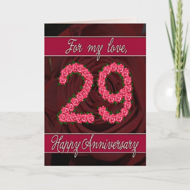 29th anniversary card with roses and leaves (Front)