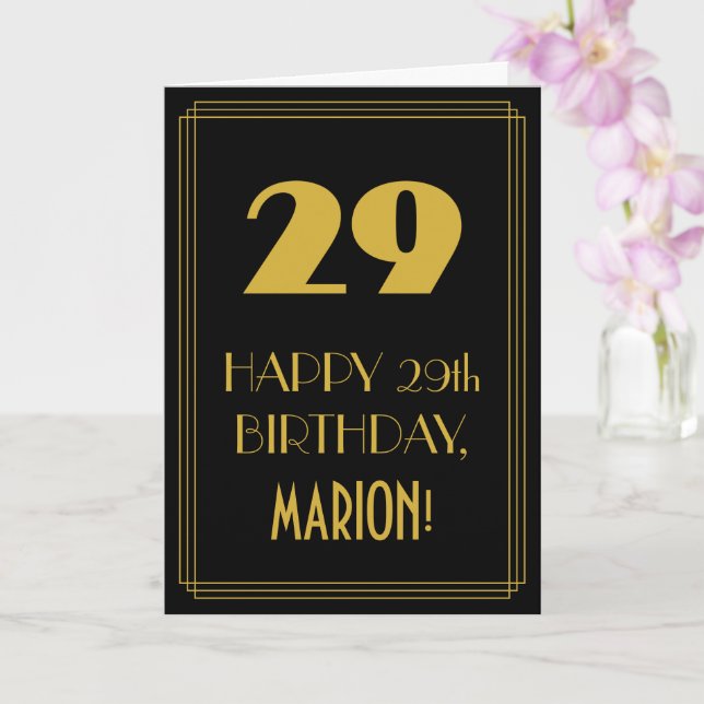 29th Birthday – Art Deco Inspired Look "29" & Name Card (Orchid)