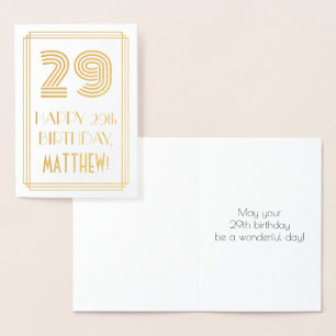 29th Birthday - Art Deco Inspired Look "29" & Name Foil Card