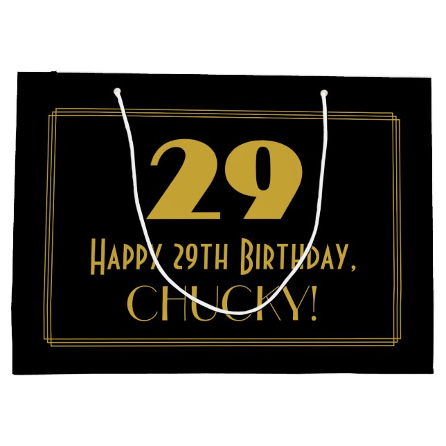 29th Birthday — Art Deco Inspired Look "29" & Name Large Gift Bag (Back)