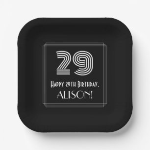 29th Birthday — Art Deco Inspired Look “29” + Name Paper Plate