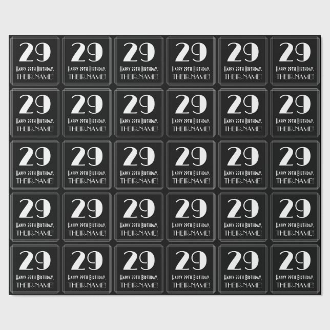29th Birthday - Art Deco Inspired Look "29", Name Wrapping Paper (Seam)