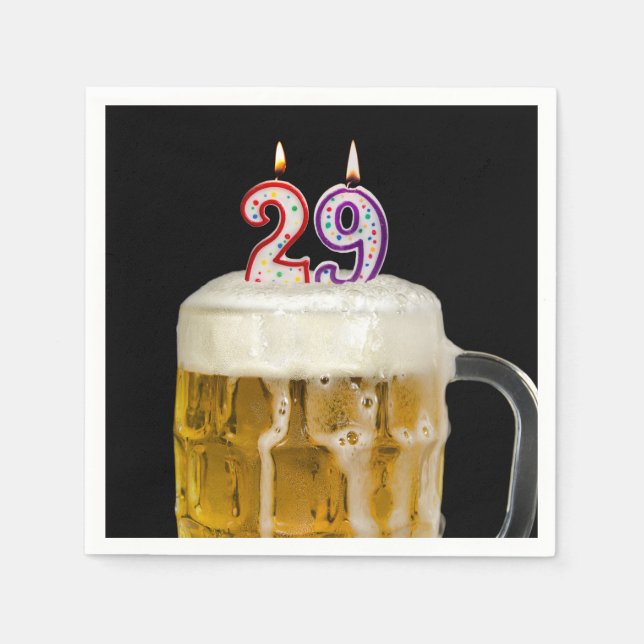 29th Birthday Beer on black Napkin (Front)