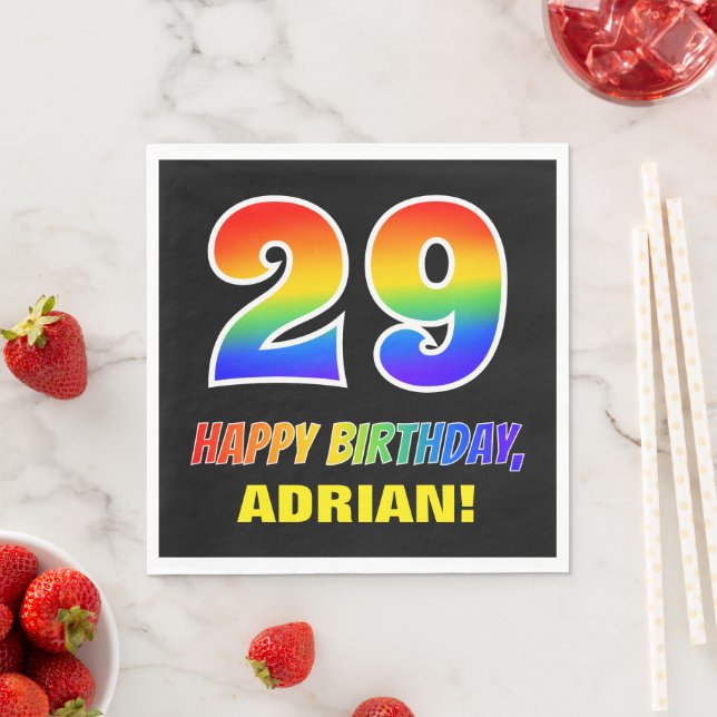 29th Birthday: Bold, Fun, Simple, Rainbow 29 Napkin (Insitu)