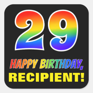 29th Birthday: Bold, Fun, Simple, Rainbow 29 Square Sticker
