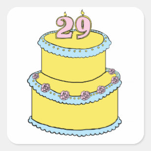 29th Birthday Cake Square Sticker