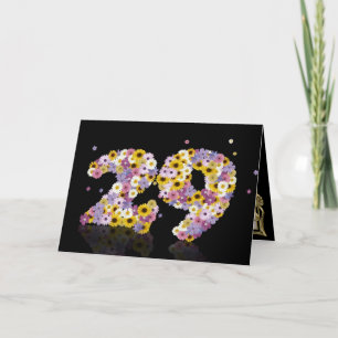 29th birthday card with flowery letters