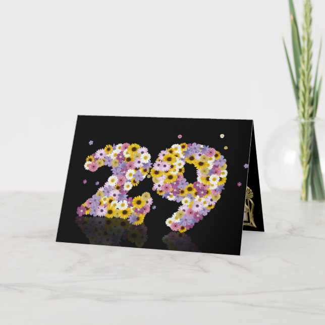 29th birthday card with flowery letters (Front)