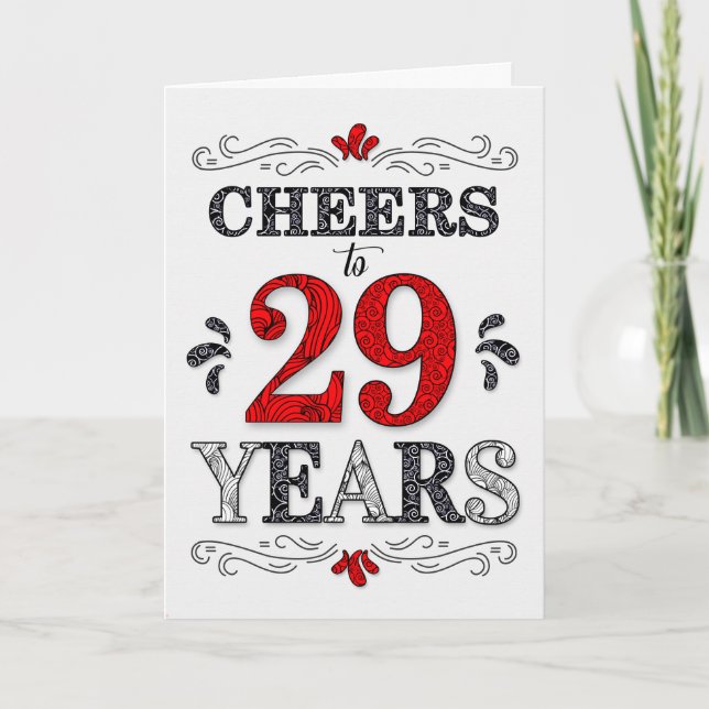 29th Birthday Cheers in Red White Black Pattern Card (Front)