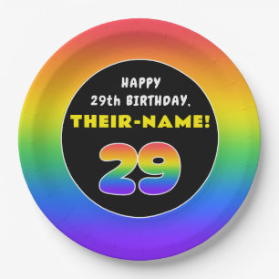 29th Birthday: Colorful Rainbow # 29, Custom Name Paper Plate
