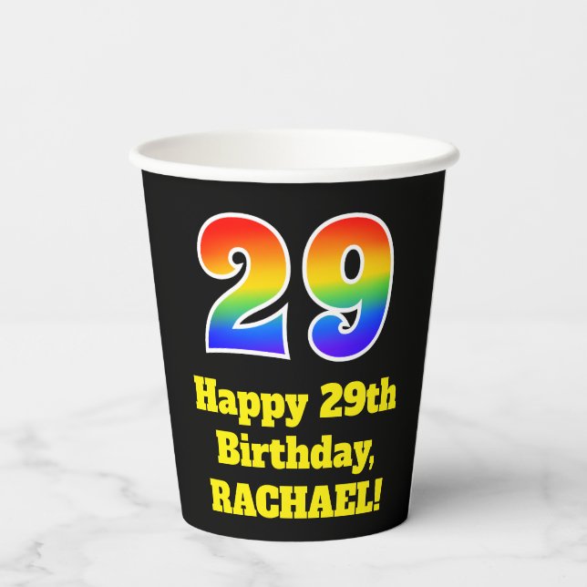 29th Birthday: Colourful, Fun, Exciting, Rainbow 2 Paper Cups (Back)