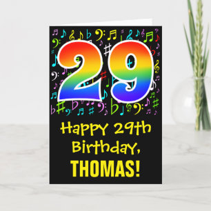29th Birthday: Colourful Music Symbols + Rainbow 2 Card