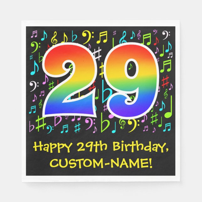 29th Birthday - Colourful Music Symbols, Rainbow 2 Napkin (Front)