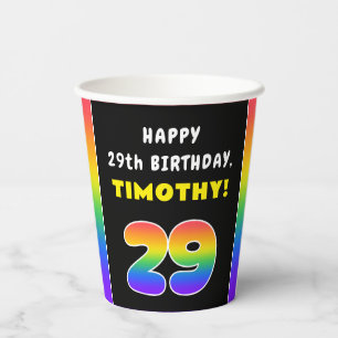 29th Birthday: Colourful Rainbow # 29, Custom Name Paper Cups