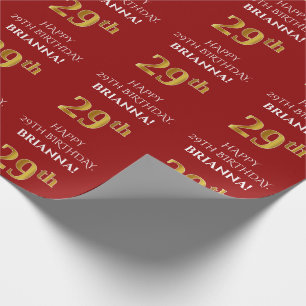 29th Birthday: Elegant, Red, Faux Gold Look Wrapping Paper