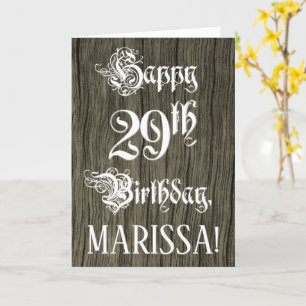 29th Birthday: Fancy, Elegant Text; Faux Wood Look Card