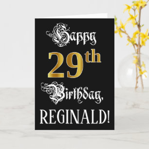 29th Birthday — Fancy Script; Faux Gold Look; Name Card