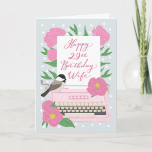 29th Birthday for Wife Typewriter and Floral Card