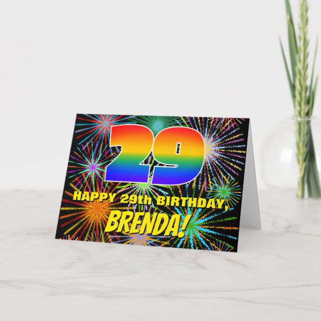 29th Birthday: Fun, Colourful Celebratory Firework Card (Front)