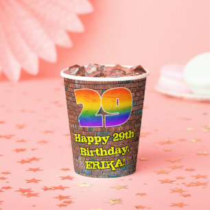 29th Birthday: Fun Graffiti-Inspired Rainbow 29 Paper Cups