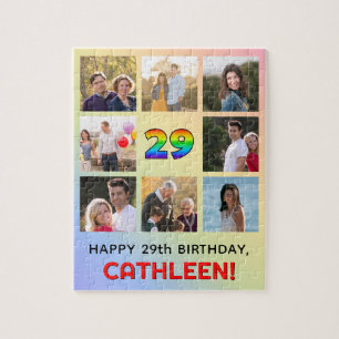 29th Birthday: Fun Rainbow #, Custom Name & Photos Jigsaw Puzzle