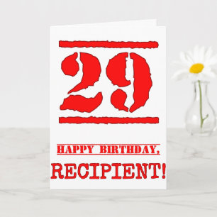 29th Birthday: Fun, Red Rubber Stamp Inspired Look Card