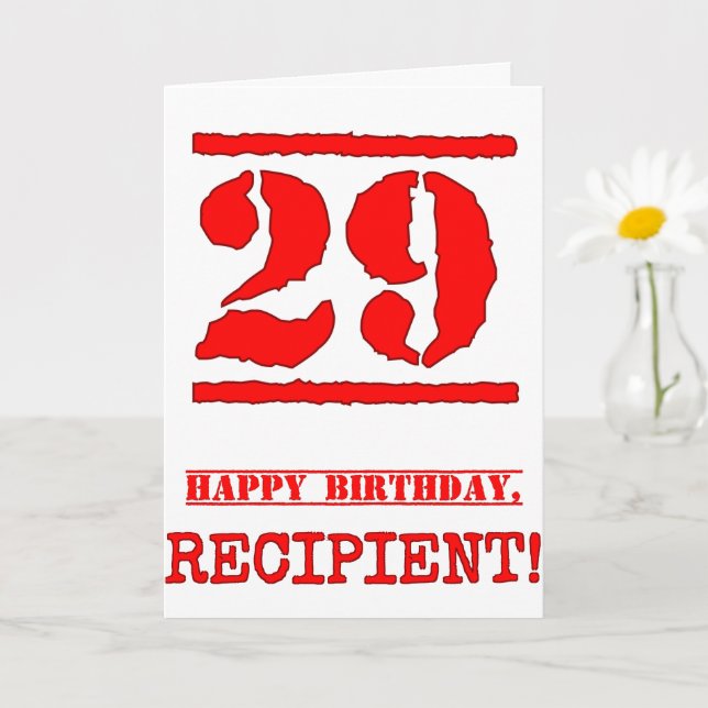 29th Birthday: Fun, Red Rubber Stamp Inspired Look Card (Small Plant)