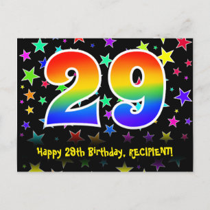 29th Birthday: Fun Stars Pattern, Rainbow 29, Name Postcard