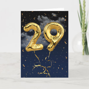 29th Birthday Gold Mylar Balloon and Confetti Card