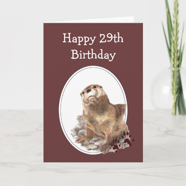 29th Birthday Humour with Cute Watercolor Otter Card (Front)