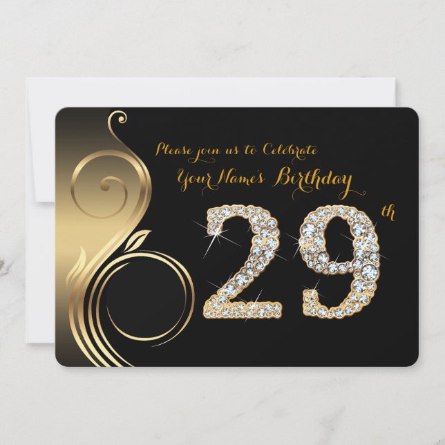 29th,Birthday Invitation,Number Diamond,Photo Invitation (Front)
