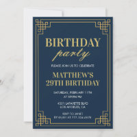 29th birthday invitations Birthday party boy navy
