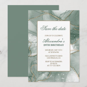 29th birthday invitations Save the date Green