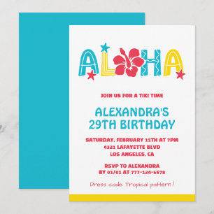 29th birthday invitations Tropical Aloha Hawaiian