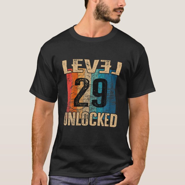 29th Birthday Level Unlocked Vintage Retro T Shirt (Front)