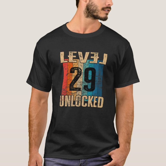 29th Birthday Level Unlocked Vintage Retro T-Shirt (Front)