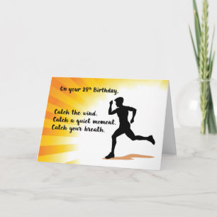 29th Birthday Man Running with Sunburst Background Card