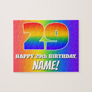 29th Birthday — Multicolored Rainbow Pattern “29” Jigsaw Puzzle