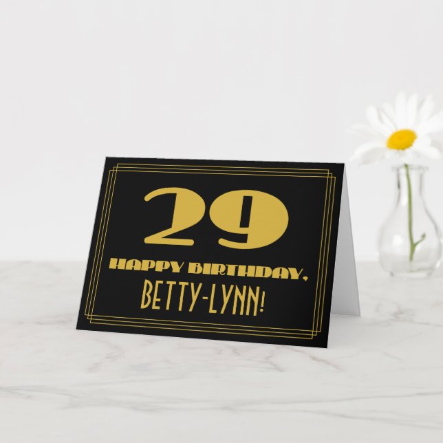 29th Birthday: Name + Art Deco Inspired Look "29" Card (Small Plant)