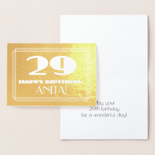 29th Birthday: Name + Art Deco Inspired Look "29" Foil Card