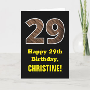 29th Birthday: Name, Faux Wood Grain Pattern "29" Card