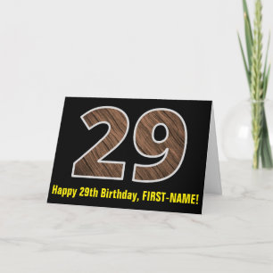 29th Birthday: Name + Faux Wood Grain Pattern "29" Card