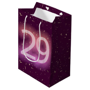 29th Birthday Neon Sign with Gold Confetti Medium Gift Bag