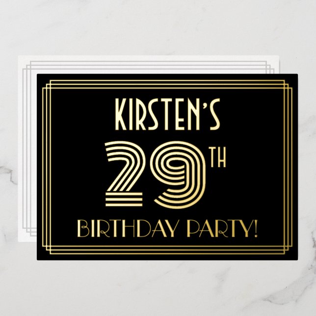 29th Birthday Party — Art Deco Style “29” + Name (Front/Back)