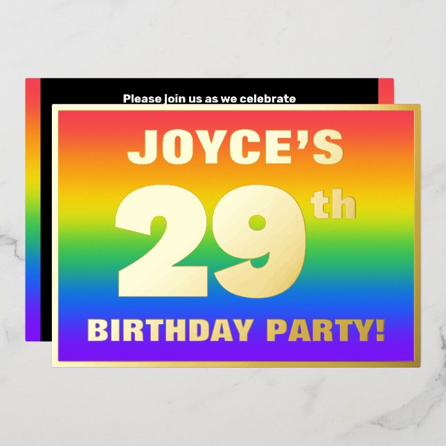 29th Birthday Party: Fun, Colourful Rainbow Patter (Front/Back)